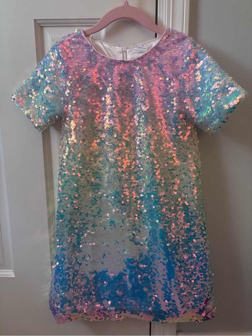 Girls Iridescent Sequin Dress - Pastel Rainbow